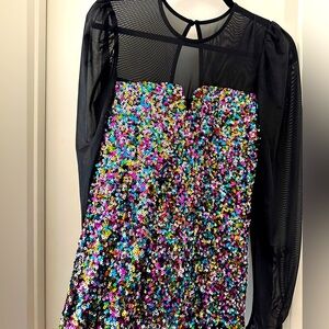 Fun and sparkly rainbow sequin dress great for holidays, birthdays, NYE parties!